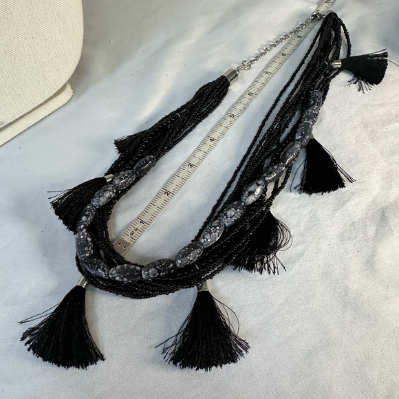 Multi strand seed bead and black tassels necklace - Picture 4 of 5